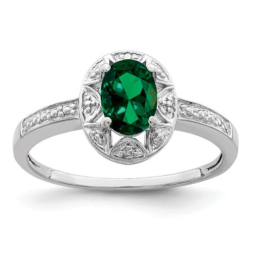 Sterling Silver Oval Birthstone & Diamond Accented Rings-QBR10MAY-5-Chris's Jewelry