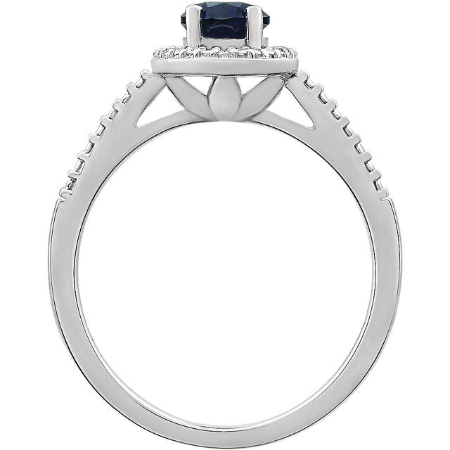 Sterling Silver Oval Created Blue Sapphire & .01 CTW Diamond Halo-Style Ring-652631:60009:P-Chris's Jewelry