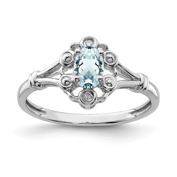 Sterling Silver Oval Gemstone & Diamond Birthstone Rings-QBR22MAR-5-Chris's Jewelry