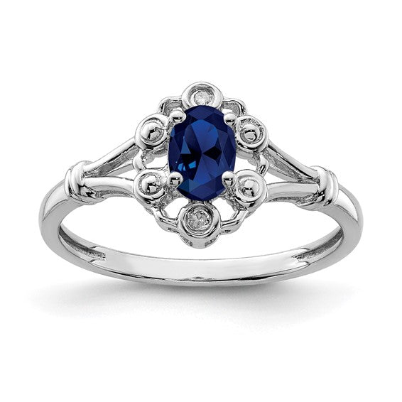 Sterling Silver Oval Gemstone & Diamond Birthstone Rings-QBR22SEP-5-Chris's Jewelry