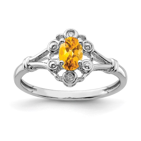 Sterling Silver Oval Gemstone & Diamond Birthstone Rings-QBR22NOV-5-Chris's Jewelry