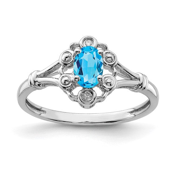 Sterling Silver Oval Gemstone & Diamond Birthstone Rings-QBR22DEC-5-Chris's Jewelry
