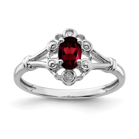 Sterling Silver Oval Gemstone & Diamond Birthstone Rings-QBR22JAN-5-Chris's Jewelry