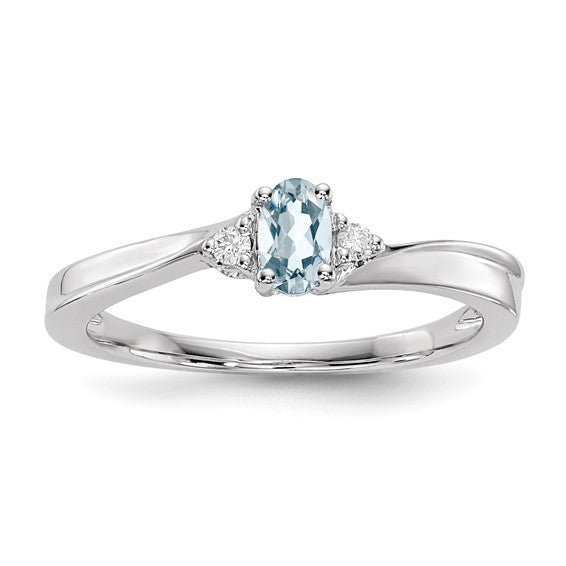 Sterling Silver Oval Gemstone & Diamond Birthstone Rings-QBR25MAR-7-Chris's Jewelry