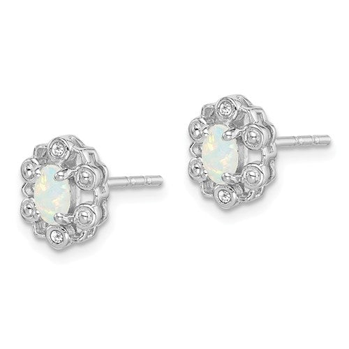 Sterling Silver Oval Gemstone & Diamond Earrings-Chris's Jewelry