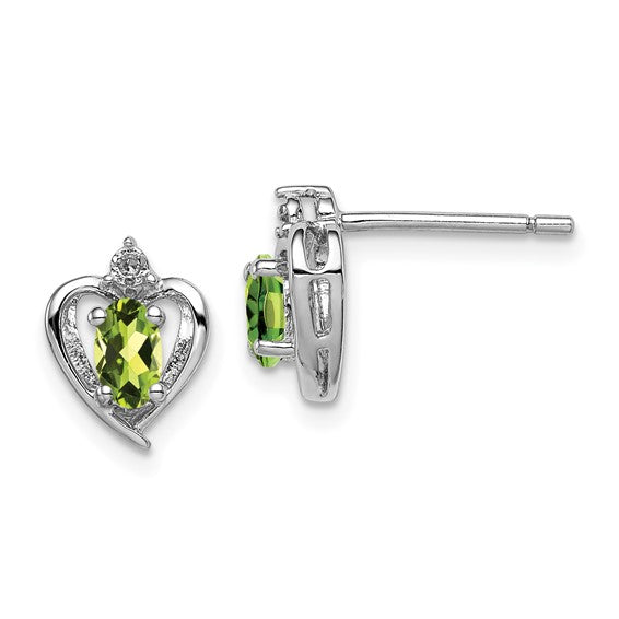 Sterling Silver Oval Gemstone & Diamond Heart Earrings-QBE19AUG-Chris's Jewelry