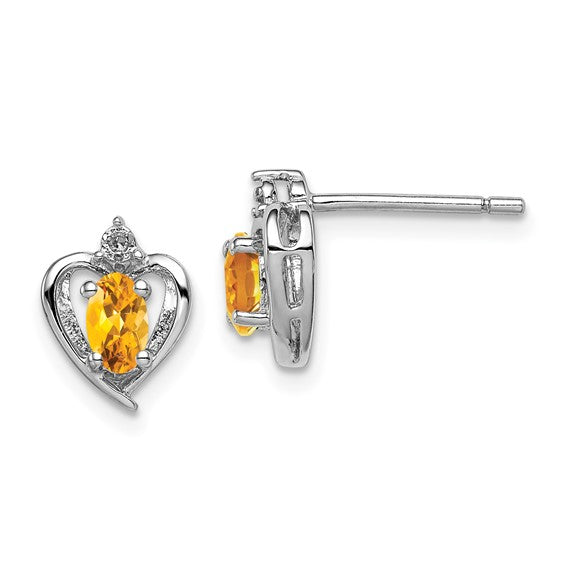 Sterling Silver Oval Gemstone & Diamond Heart Earrings-QBE19NOV-Chris's Jewelry