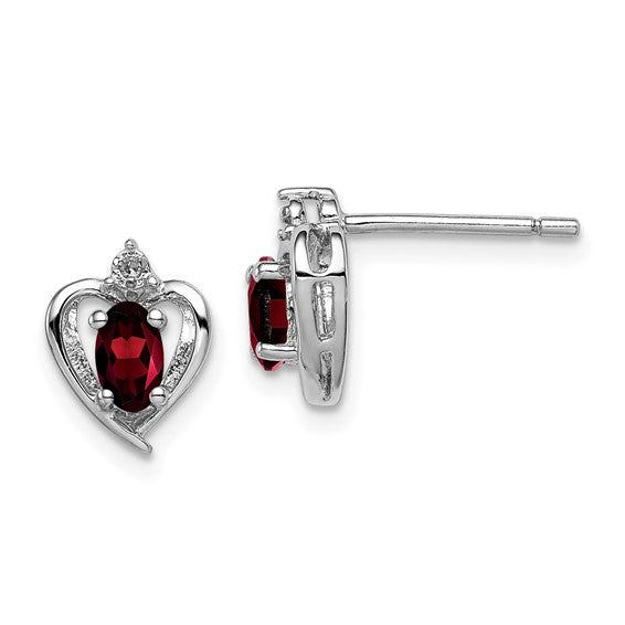 Sterling Silver Oval Gemstone & Diamond Heart Earrings-QBE19JAN-Chris's Jewelry