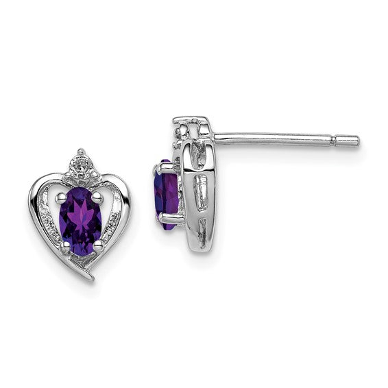 Sterling Silver Oval Gemstone & Diamond Heart Earrings-QBE19FEB-Chris's Jewelry