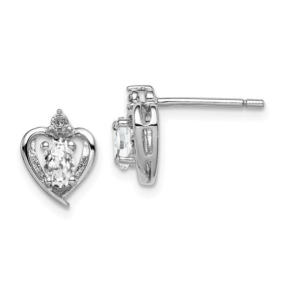 Sterling Silver Oval Gemstone & Diamond Heart Earrings-QBE19APR-Chris's Jewelry