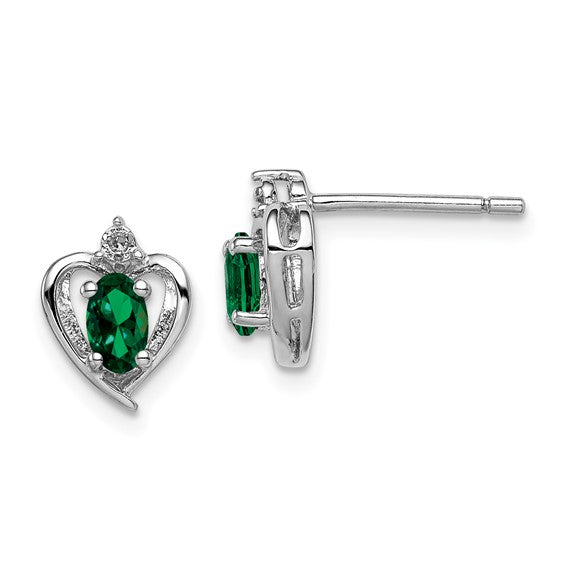 Sterling Silver Oval Gemstone & Diamond Heart Earrings-QBE19MAY-Chris's Jewelry