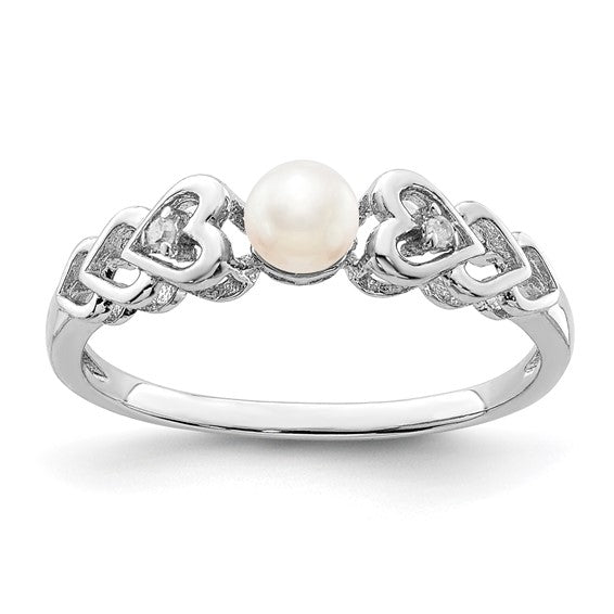 Sterling Silver Oval Gemstone & Diamond Hearts Rings-QBR23JUN-5-Chris's Jewelry