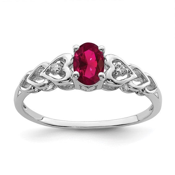 Sterling Silver Oval Gemstone & Diamond Hearts Rings-Chris's Jewelry