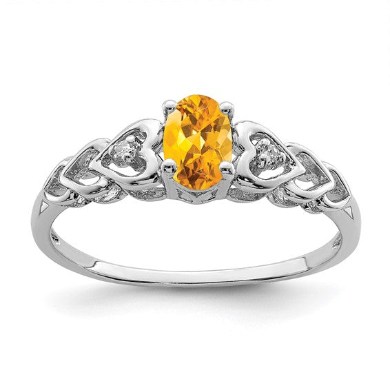 Sterling Silver Oval Gemstone & Diamond Hearts Rings-QBR23NOV-5-Chris's Jewelry