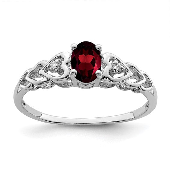 Sterling Silver Oval Gemstone & Diamond Hearts Rings-QBR23JAN-5-Chris's Jewelry