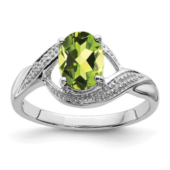 Sterling Silver Oval Gemstone & Diamond Rings-QDX832-6-Chris's Jewelry