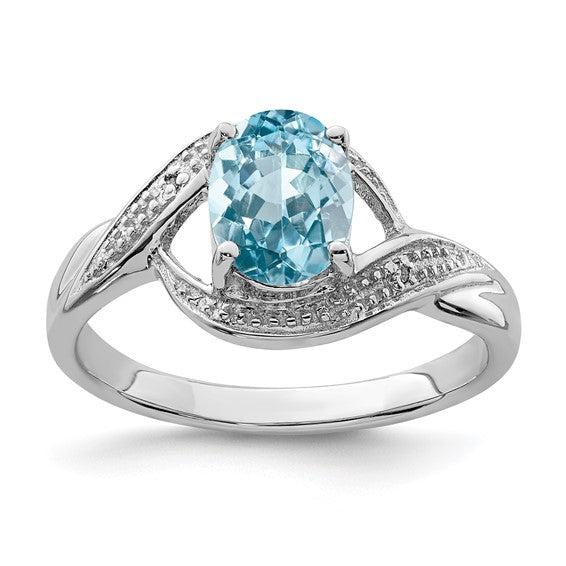 Sterling Silver Oval Gemstone & Diamond Rings-QDX535-6-Chris's Jewelry
