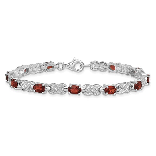 Sterling Silver Oval Gemstone Infinity Link Design Bracelets-QX851GA-Chris's Jewelry