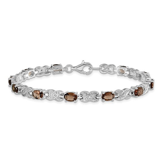 Sterling Silver Oval Gemstone Infinity Link Design Bracelets-QX851SQ-Chris's Jewelry