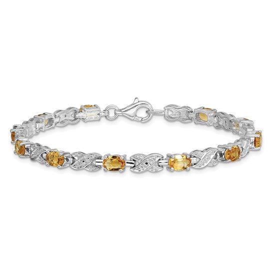 Sterling Silver Oval Gemstone Infinity Link Design Bracelets-QX851CI-Chris's Jewelry