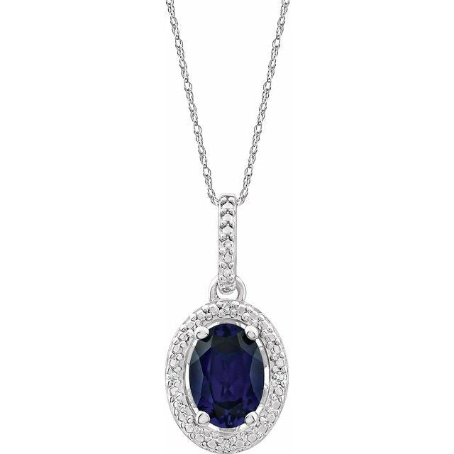 Sterling Silver Oval Gemstone & .01 CTW Diamond Halo-Style 18" Necklaces-652633:60009:P-Chris's Jewelry