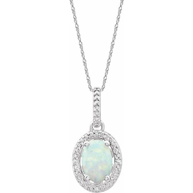 Sterling Silver Oval Gemstone & .01 CTW Diamond Halo-Style 18" Necklaces-652633:60010:P-Chris's Jewelry