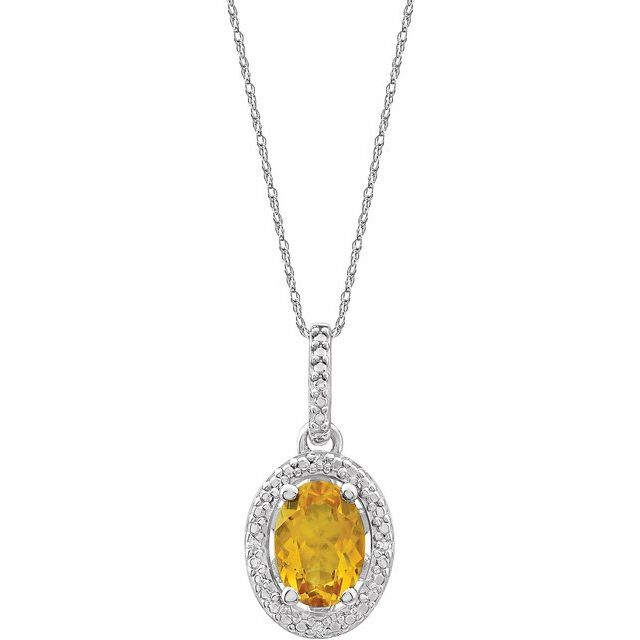 Sterling Silver Oval Gemstone & .01 CTW Diamond Halo-Style 18" Necklaces-652633:60011:P-Chris's Jewelry