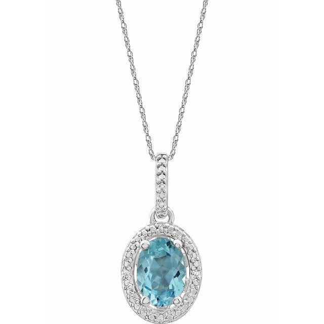 Sterling Silver Oval Gemstone & .01 CTW Diamond Halo-Style 18" Necklaces-652633:60012:P-Chris's Jewelry