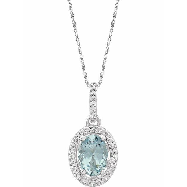 Sterling Silver Oval Gemstone & .01 CTW Diamond Halo-Style 18" Necklaces-652633:60003:P-Chris's Jewelry