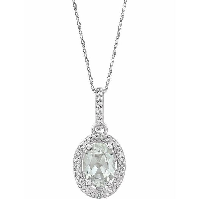 Sterling Silver Oval Gemstone & .01 CTW Diamond Halo-Style 18" Necklaces-652633:60004:P-Chris's Jewelry