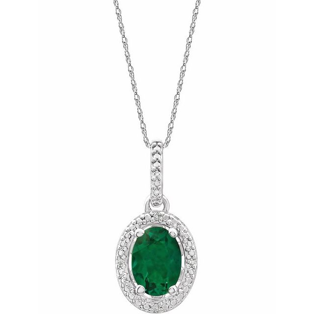 Sterling Silver Oval Gemstone & .01 CTW Diamond Halo-Style 18" Necklaces-652633:60005:P-Chris's Jewelry