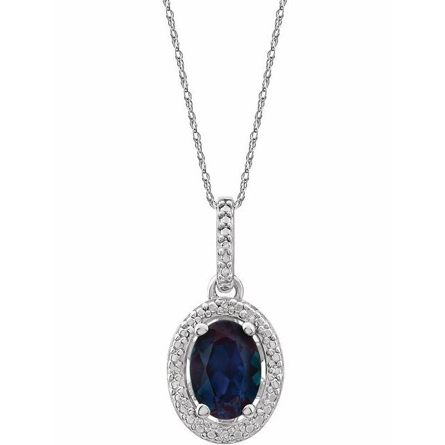 Sterling Silver Oval Gemstone & .01 CTW Diamond Halo-Style 18" Necklaces-652633:60006:P-Chris's Jewelry