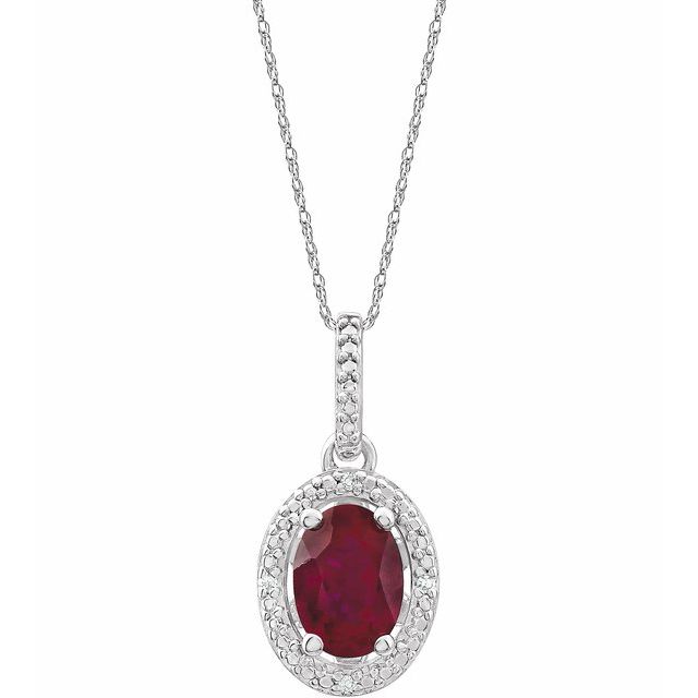 Sterling Silver Oval Gemstone & .01 CTW Diamond Halo-Style 18" Necklaces-652633:60007:P-Chris's Jewelry