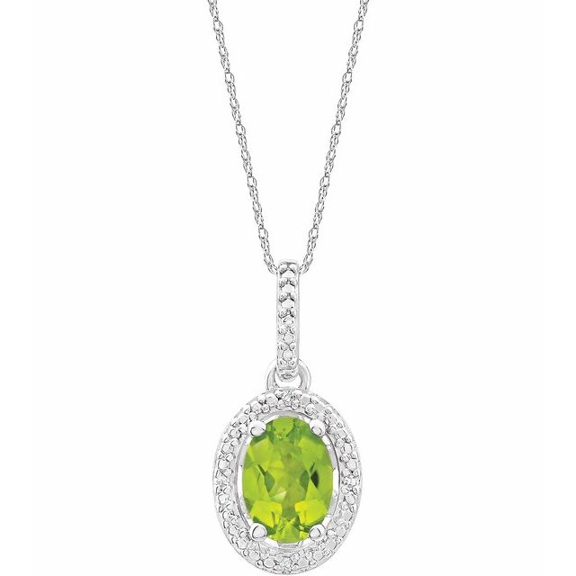 Sterling Silver Oval Gemstone & .01 CTW Diamond Halo-Style 18" Necklaces-652633:60008:P-Chris's Jewelry