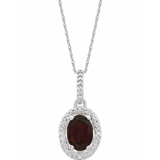 Sterling Silver Oval Gemstone & .01 CTW Diamond Halo-Style 18" Necklaces-652633:60001:P-Chris's Jewelry
