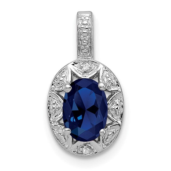 Sterling Silver Oval Gemstone and Diamond Pendants-QBPD10SEP-Chris's Jewelry