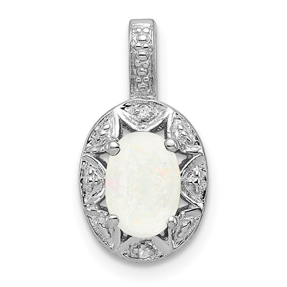 Sterling Silver Oval Gemstone and Diamond Pendants-QBPD10OCT-Chris's Jewelry