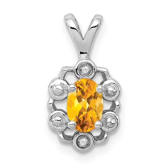 Sterling Silver Oval Gemstone and Diamond Pendants-QBPD22NOV-Chris's Jewelry