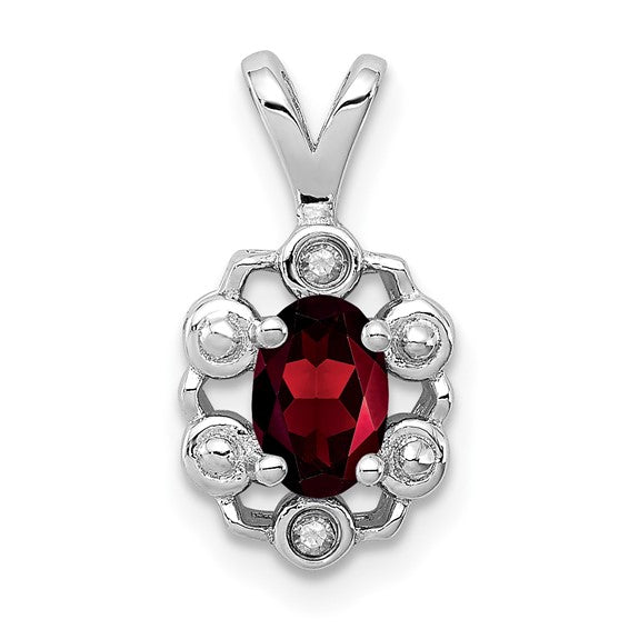 Sterling Silver Oval Gemstone and Diamond Pendants-QBPD22JAN-Chris's Jewelry