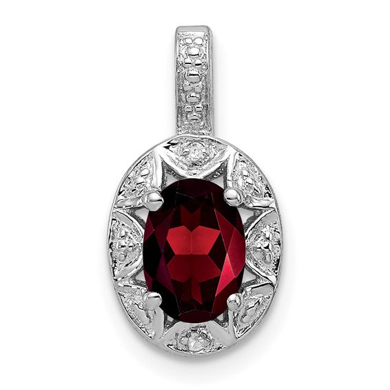 Sterling Silver Oval Gemstone and Diamond Pendants-QBPD10JAN-Chris's Jewelry