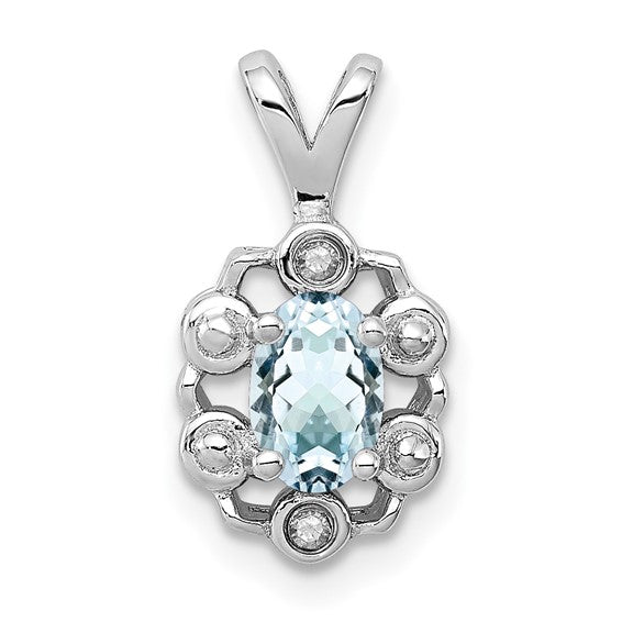 Sterling Silver Oval Gemstone and Diamond Pendants-QBPD22MAR-Chris's Jewelry