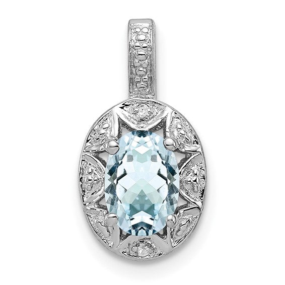Sterling Silver Oval Gemstone and Diamond Pendants-QBPD10MAR-Chris's Jewelry