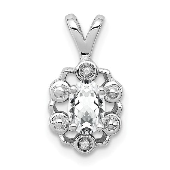 Sterling Silver Oval Gemstone and Diamond Pendants-QBPD22APR-Chris's Jewelry