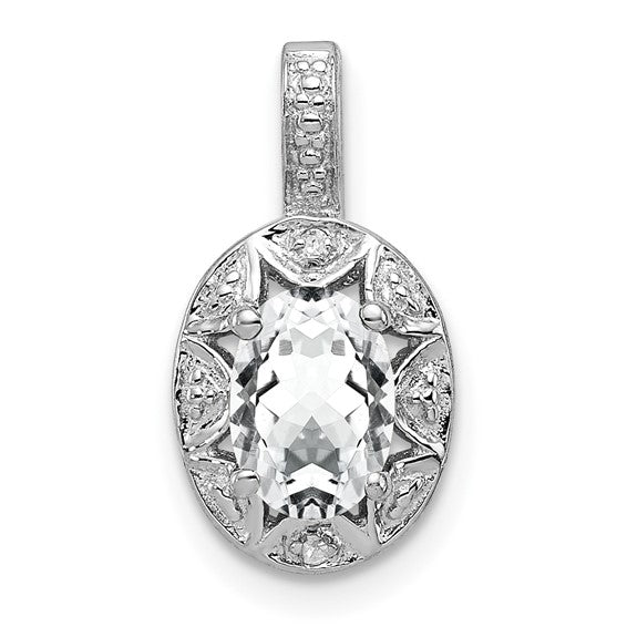 Sterling Silver Oval Gemstone and Diamond Pendants-QBPD10APR-Chris's Jewelry