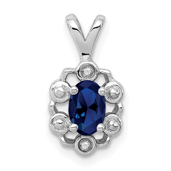 Sterling Silver Oval Gemstone and Diamond Pendants-QBPD22SEP-Chris's Jewelry