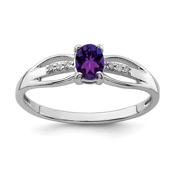 Sterling Silver Oval Gemstone and Diamond Rings-QR7064-FEB-6-Chris's Jewelry