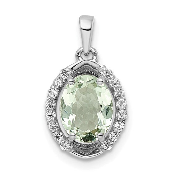 Sterling Silver Oval Gemstone and White Topaz Pendants-QP5711AG-Chris's Jewelry