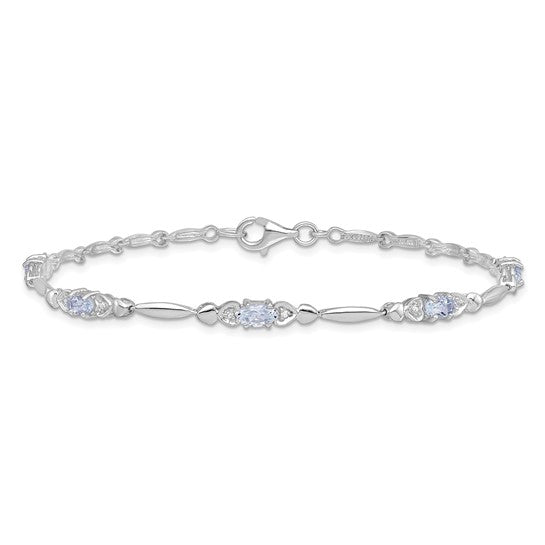 Sterling Silver Oval Genuine Gemstone And Diamond Bracelets-QX852AQ-Chris's Jewelry
