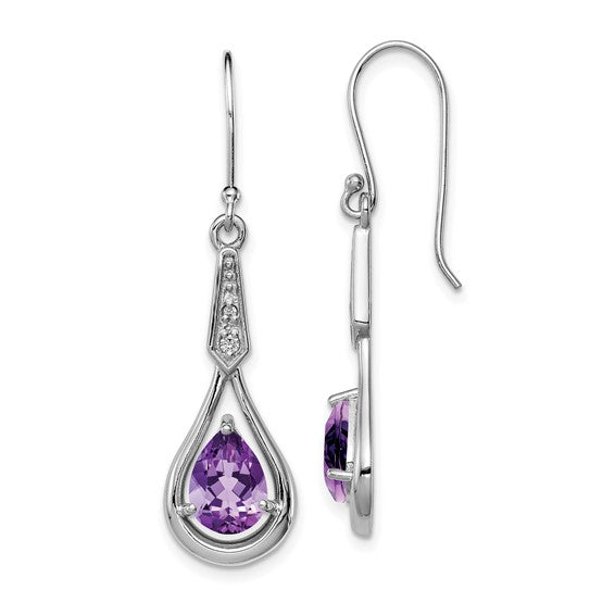 Sterling Silver Pear Gemstone and CZ Shepherd Hook Earrings-Chris's Jewelry