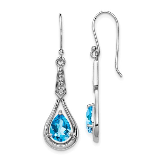 Sterling Silver Pear Gemstone and CZ Shepherd Hook Earrings-Chris's Jewelry